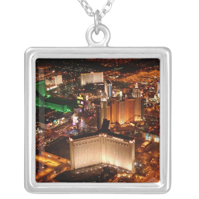 Las Vegas aerial view from a blimp Silver Plated Necklace (Front)