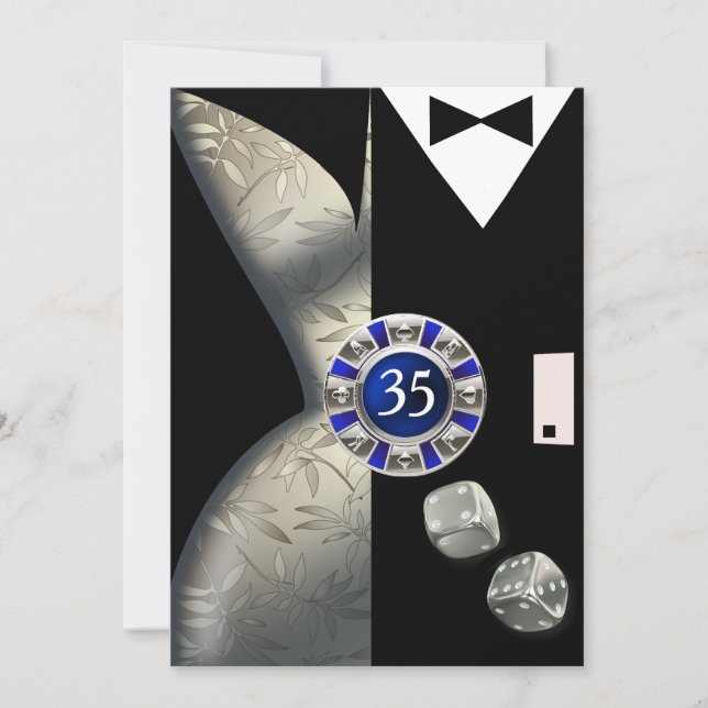 Las Vegas Art Deco 35th Birthday silver black Invitation (Front)