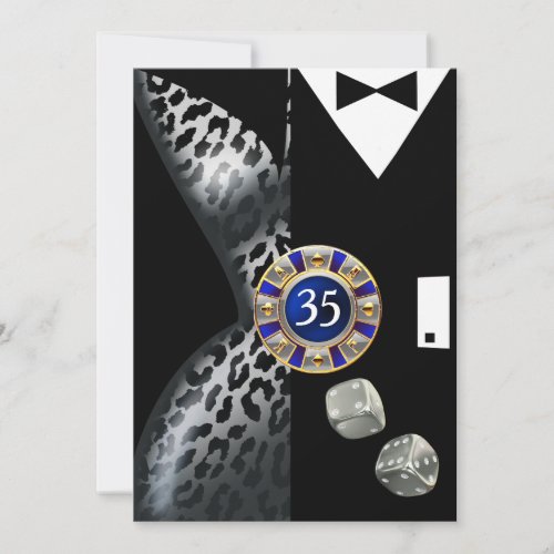 Las Vegas Art Deco Birthday Leopard cobalt silver Invitation