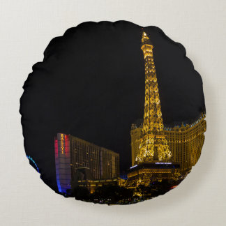 Las Vegas at night Skyline Round Pillow