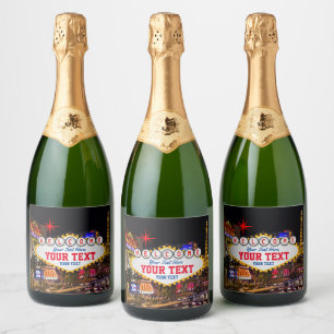 Las Vegas at Night Welcome Sign Your Text Sparkling Wine Label