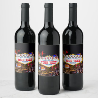 Las Vegas at Night Welcome Sign Your Text  Wine Label
