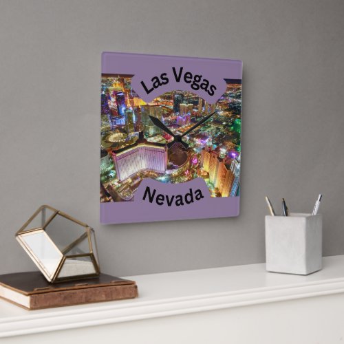Las Vegas at night with neon lights Nevada Square Wall Clock