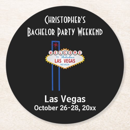 Las Vegas Bachelor Party Guys Weekend Trip Round Paper Coaster