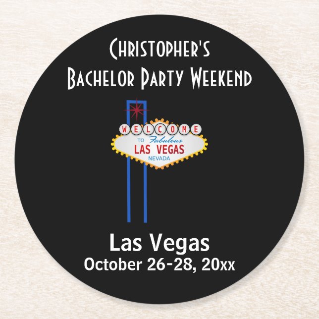 Las Vegas Bachelor Party Guys Weekend Trip Round Paper Coaster (Front)