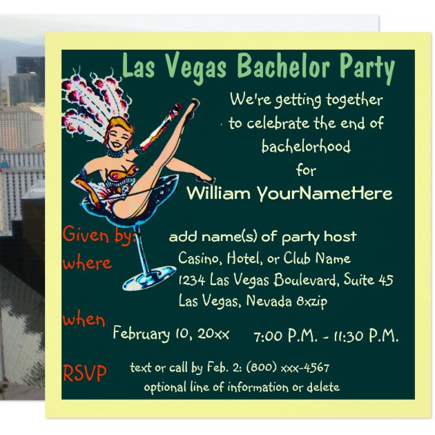 Las Vegas Bachelor Party Showgirl Green Invitation