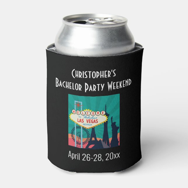 Las Vegas Bachelor Party Trip Favor Beer Can Cooler (Can Front)