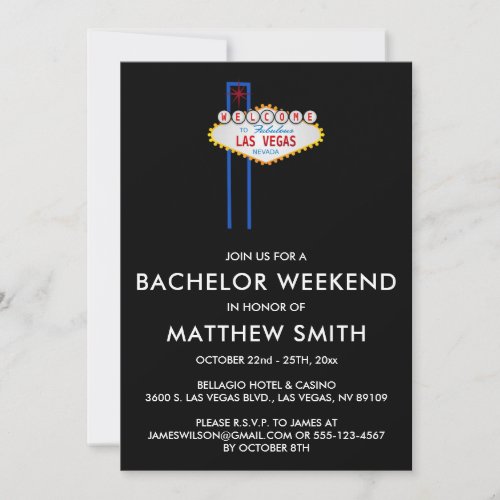 Las Vegas Bachelor Party Wedding Trip Invitation