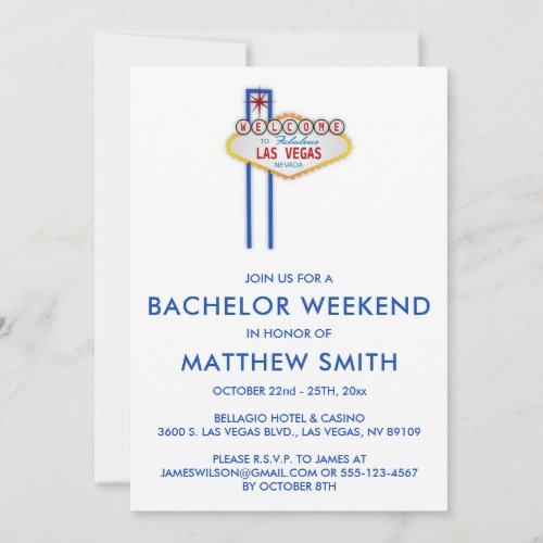 Las Vegas Bachelor Party Wedding Trip Invitation