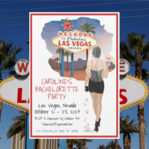 Las Vegas Bachelorette Black Hair Bride  Invitation