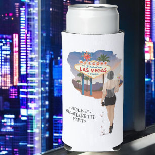 Las Vegas Bachelorette Black Hair Bride Seltzer Can Cooler