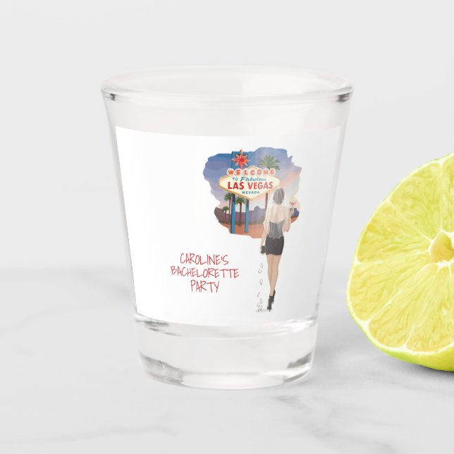 Las Vegas Bachelorette Brown Hair Bride  Shot Glass (Front)