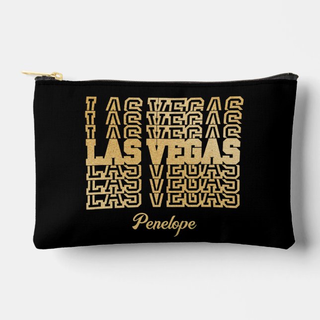 Las Vegas Bachelorette Favor Glamorous Gold Accessory Pouch (Front)