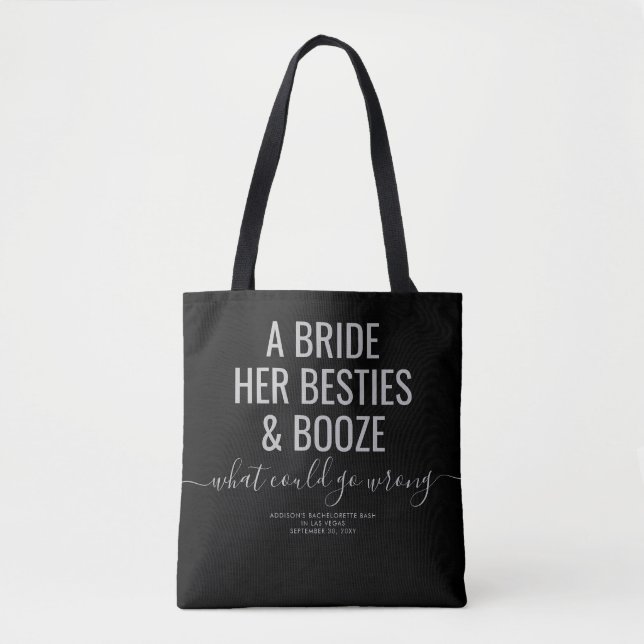 Las Vegas Bachelorette Funny Bride Besties Booze T Tote Bag (Front)