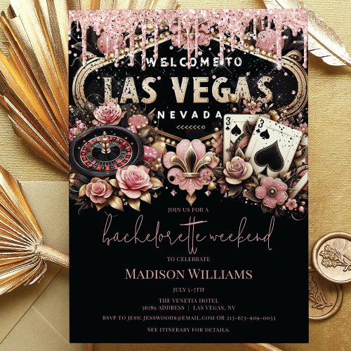 Las Vegas Bachelorette Luxury Black Pink Gold Invitation