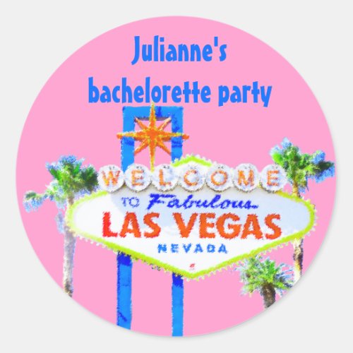 Las Vegas Bachelorette Party  pink Classic Round Sticker
