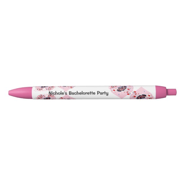 Las Vegas Bachelorette Party Pink Heart Wedding Pen (Front)
