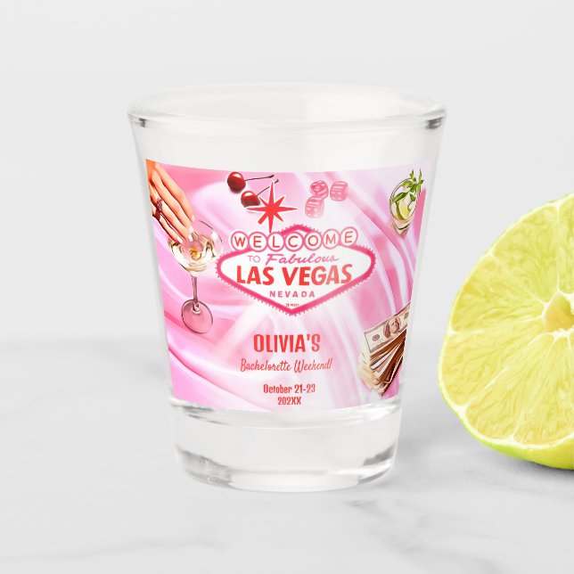 Las Vegas Bachelorette Party Poker Pink Shot Glass (Front)