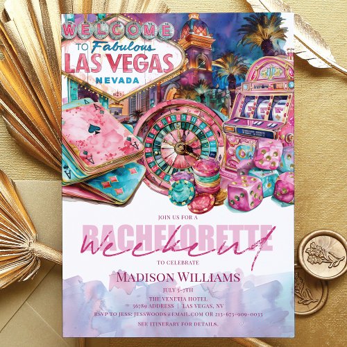 Las Vegas Bachelorette weekend Luxury Pink Purple Invitation