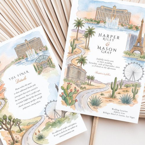 Las Vegas Bellagio Fountains Eiffel Tower Wedding Invitation