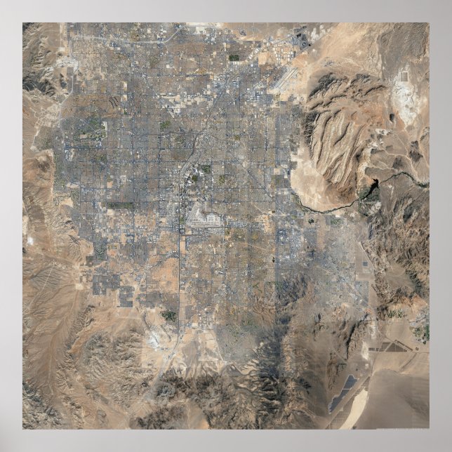 Las Vegas Big Map Satellite Terrain View Framed Art (Front)