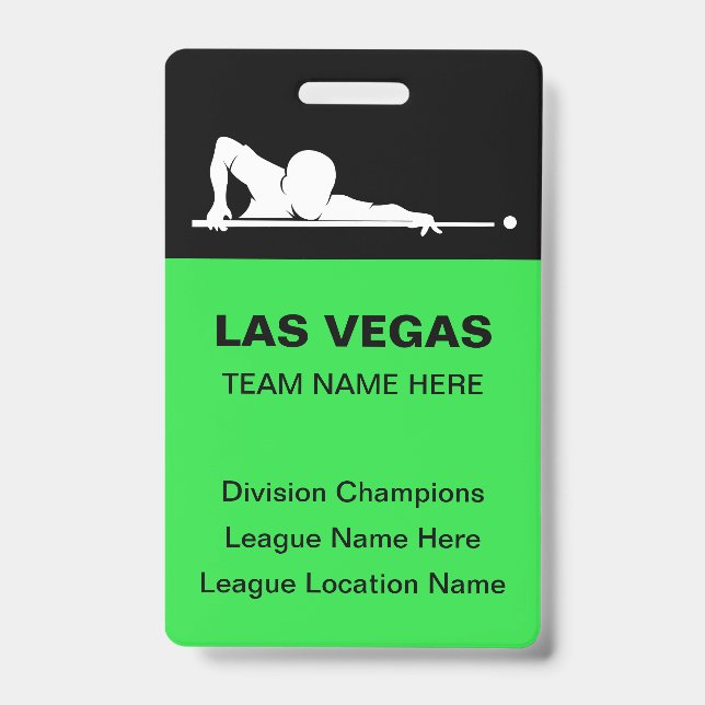 Las Vegas Billiards Theme Bulk Team Name Badges (Front)