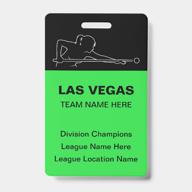 Las Vegas Billiards Theme Bulk Team Name Badges (Front)