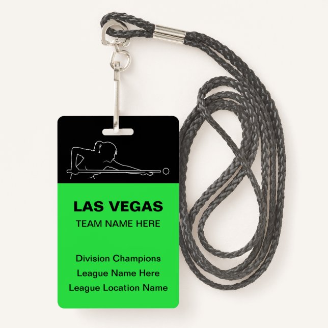 Las Vegas Billiards Theme Bulk Team Name Badges (Front with Lanyard)