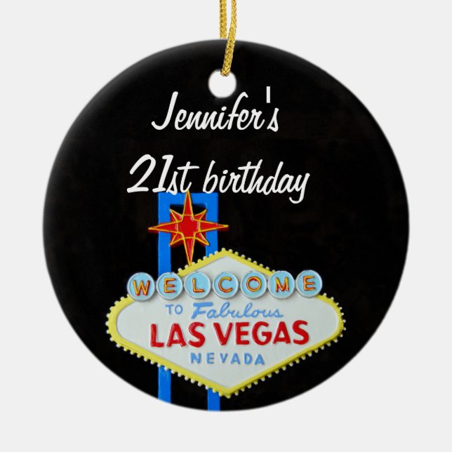 Las Vegas Birthday 21 Pendant Ceramic Ornament (Front)