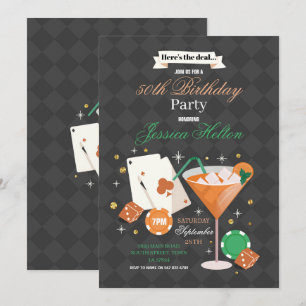 Las Vegas Birthday Casino Dice Chips Martini Party Invitation