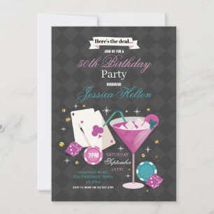 Las Vegas Birthday Casino Dice Chips Martini Party Invitation