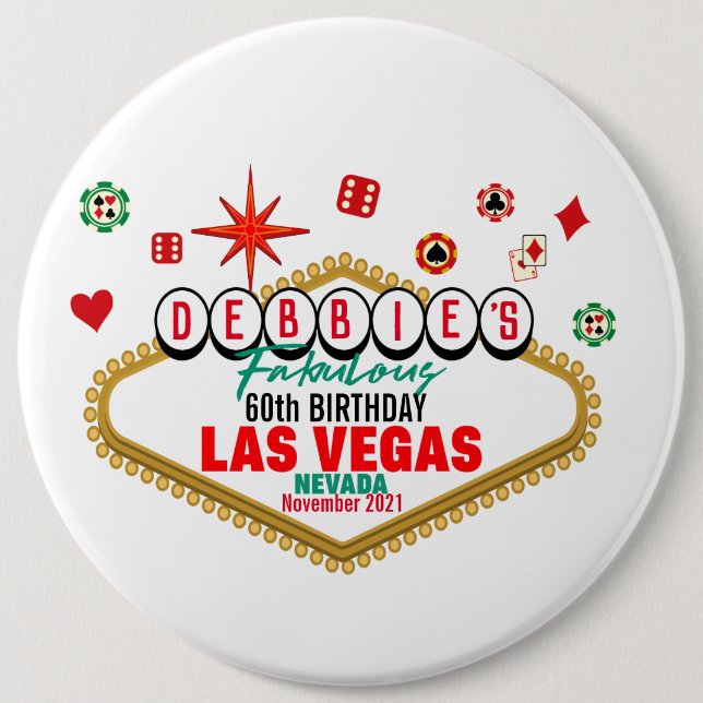 Las Vegas Birthday Party Customizable Matching  Button (Front)