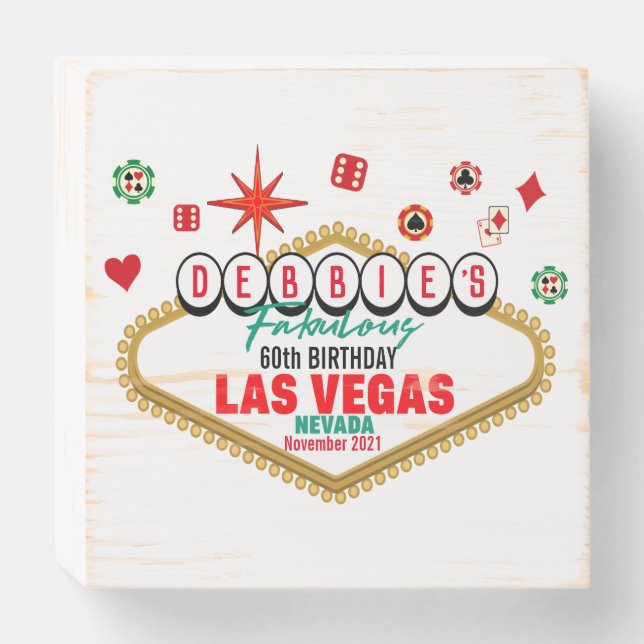 Las Vegas Birthday Party Customizable Wooden Box Sign (Front Horizontal)