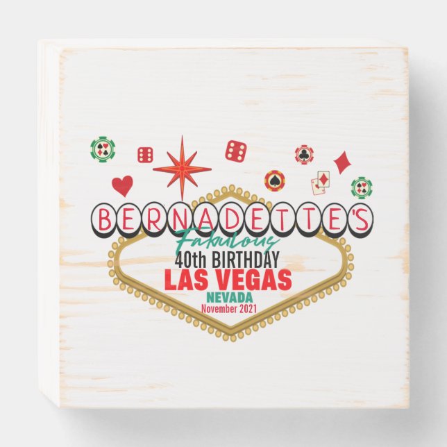 Las Vegas Birthday Party  Matching 10 Circles  Wooden Box Sign (Front Horizontal)