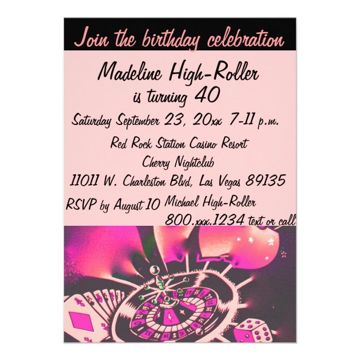 Las Vegas Birthday Party Peach and Black Invitations