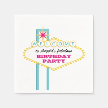 Las Vegas Birthday Party Pink Sign Paper Napkins by Charmalot at Zazzle