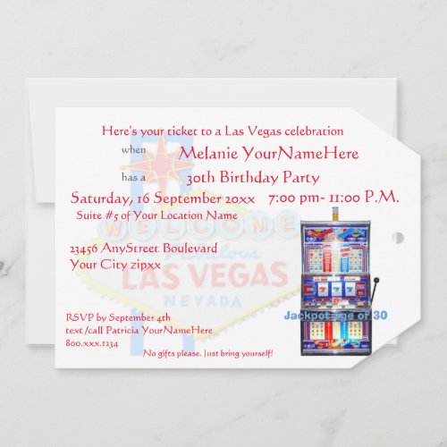 Las Vegas Birthday Party Ticket Invitation