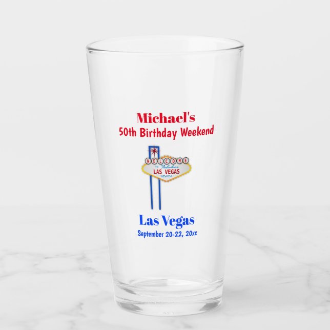 Las Vegas Birthday Party Trip Beer Pint Glass (Front)