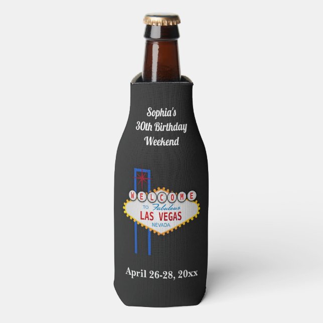 Las Vegas Birthday Party Trip Favor Bottle Cooler (Bottle Front)