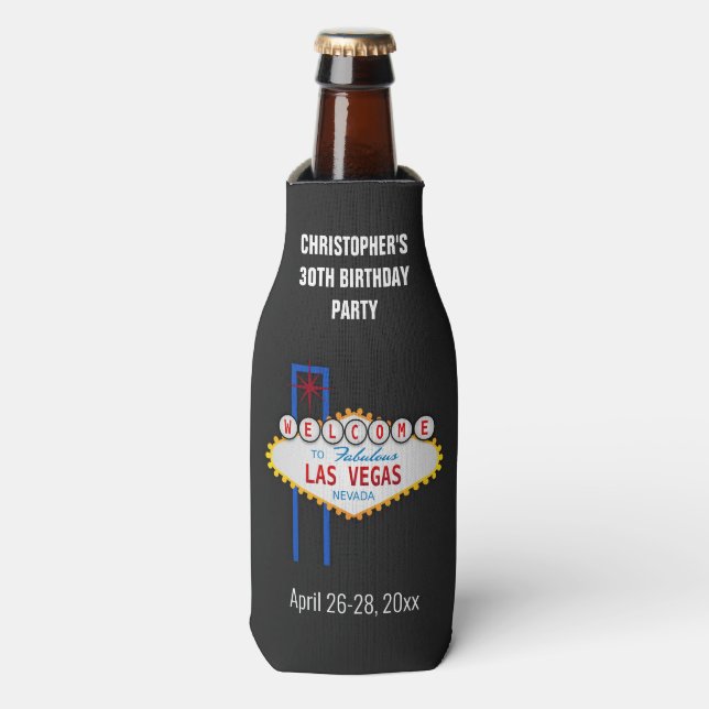Las Vegas Birthday Party Trip Favor Bottle Cooler (Bottle Front)