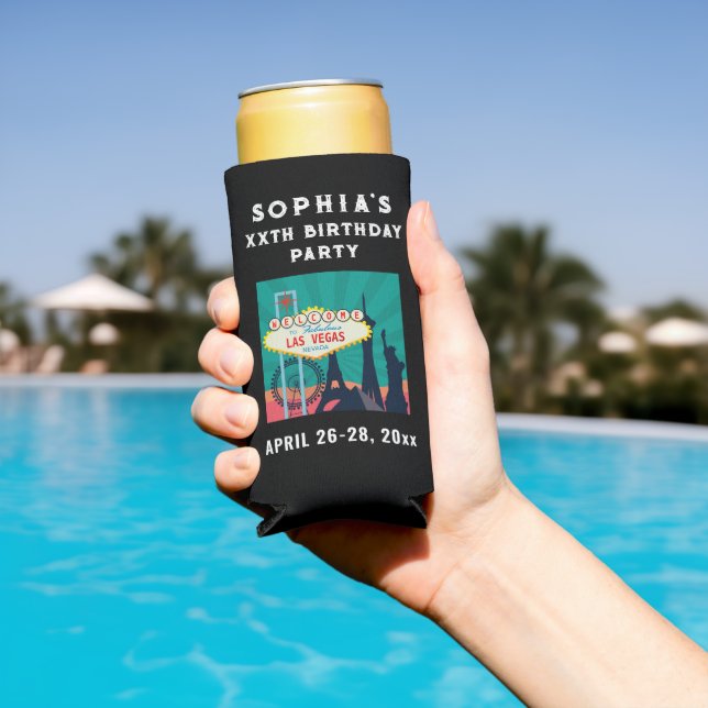 Las Vegas Birthday Party Trip Favor Seltzer Can Cooler (In Situ Pool)