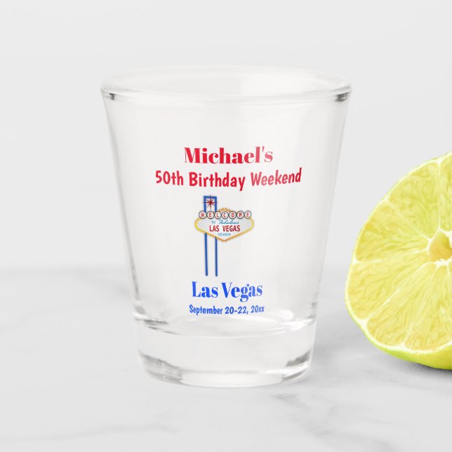 Las Vegas Birthday Party Trip Favor Shot Glass (Front)
