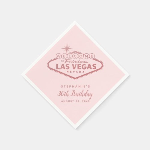 Las Vegas Birthday Sign Rose Gold Pink Party Napkins