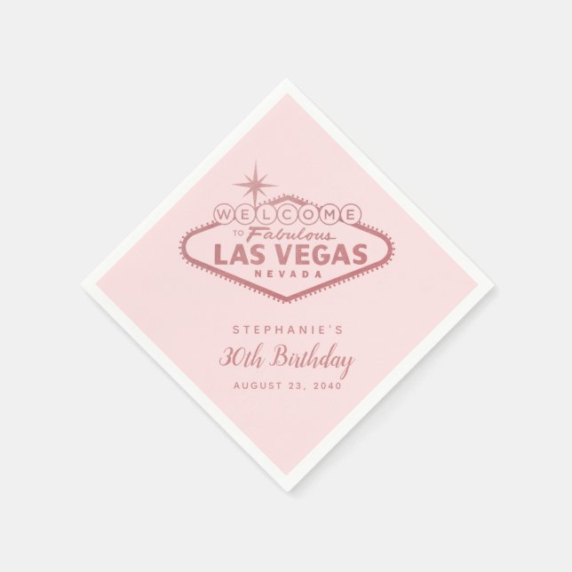 Las Vegas Birthday Sign Rose Gold Pink Party Napkins (Corner)