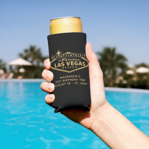 Las Vegas Birthday Trip Black Gold Custom Favor Seltzer Can Cooler