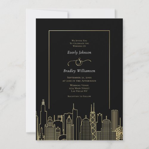 Las Vegas Black and Gold Elegant Wedding Invitation