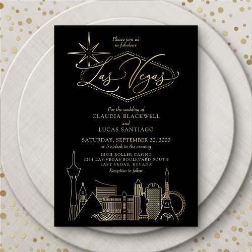 Las Vegas Black and Gold Wedding Invitation