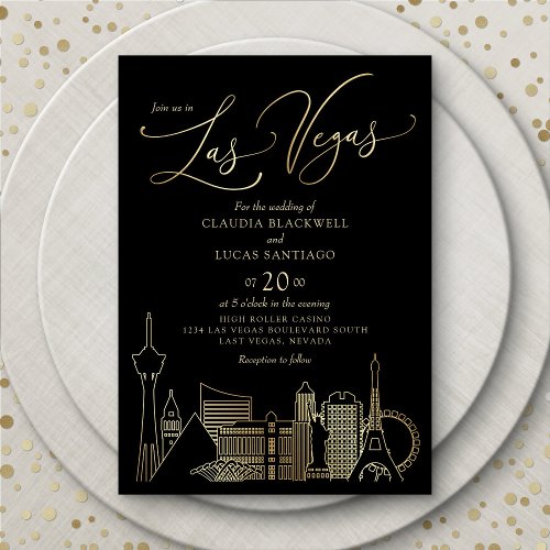 Las Vegas Black and Gold Wedding Invitation