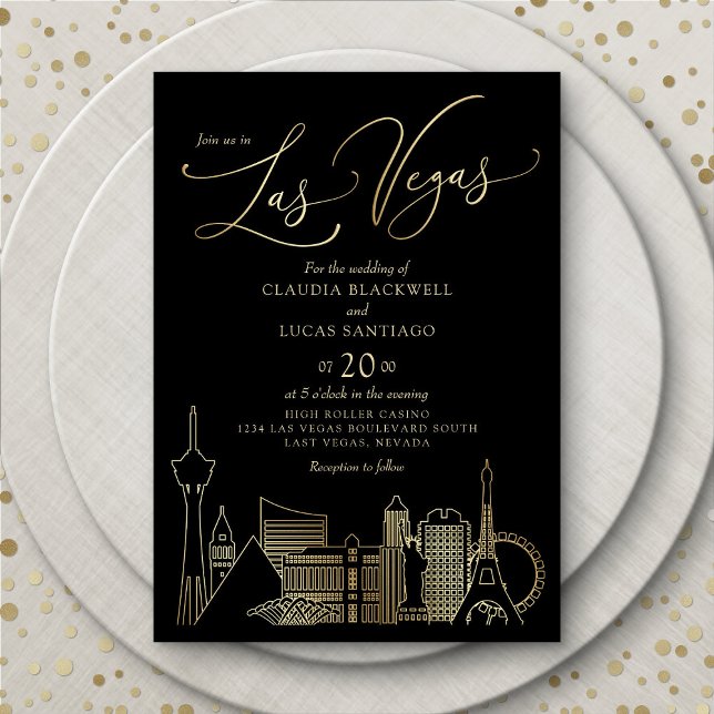 Las Vegas Black and Gold Wedding Invitation (Creator Uploaded)