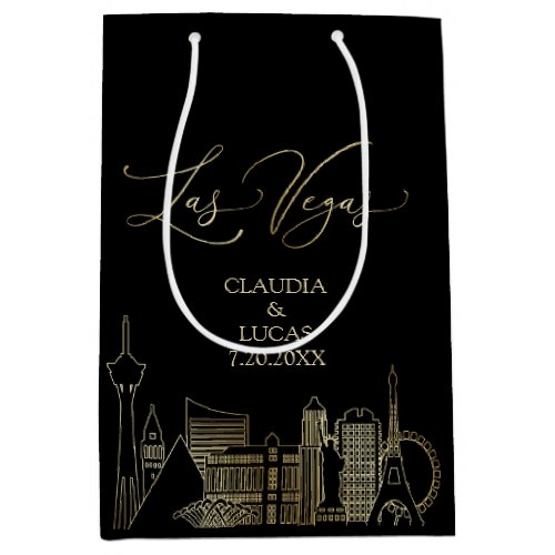 Las Vegas Black and Gold Wedding Medium Gift Bag